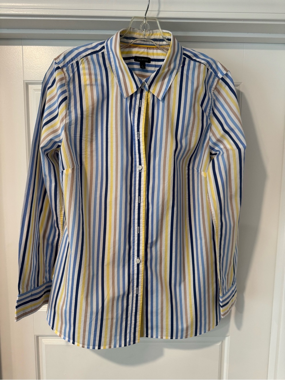 Talbots Striped Button-Down Shirt in Blue, Yellow, White